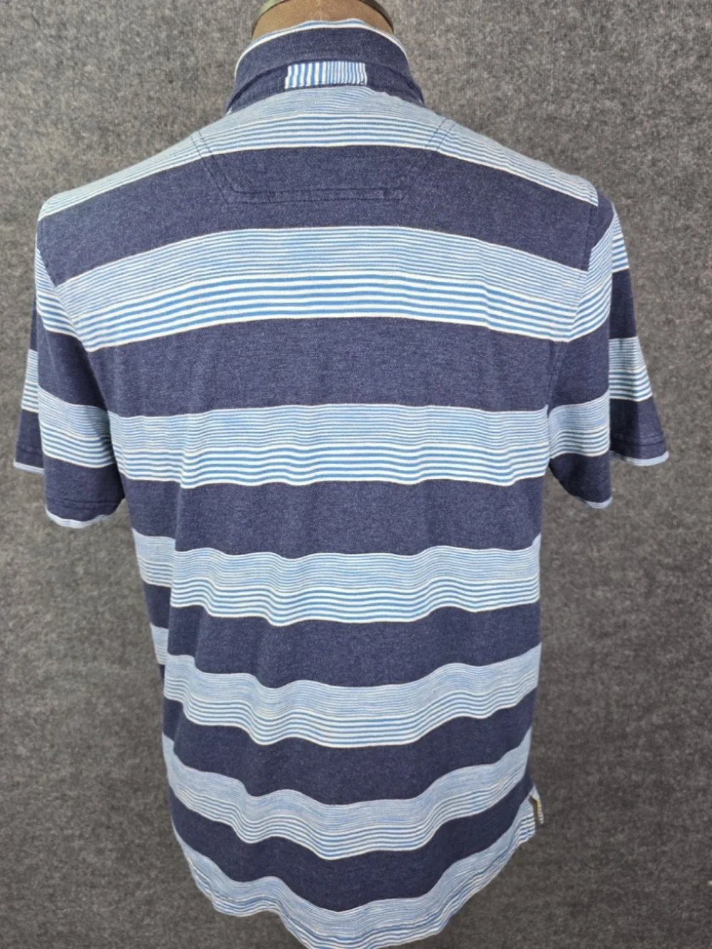 The North Face Men's Brownfield Striped Jersey Polo Shirt Blue White Pocket Size
